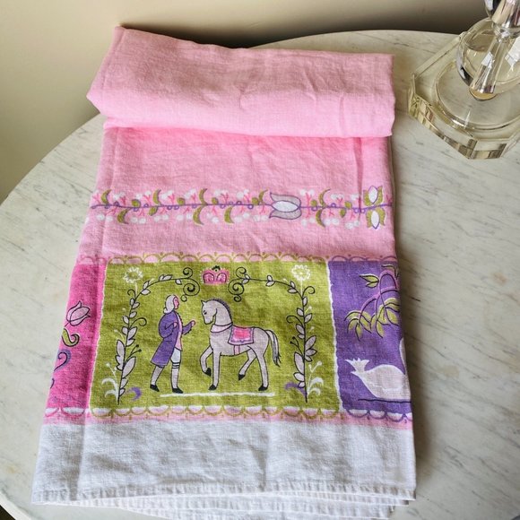 Vintage MCM Tablecloth Linen Easter Queen King Retro Purple Pink  Size 51 x 67 - Picture 6 of 7